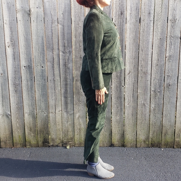 Vtg Lauren Ralph Lauren Green Suede 2 pc Leather Suit Jacket + Pants set - Picture 5 of 16